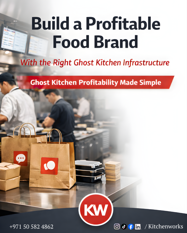 Ghost kitchen infrastructure designed for profitability with chefs, delivery setup, and commercial kitchen equipment
